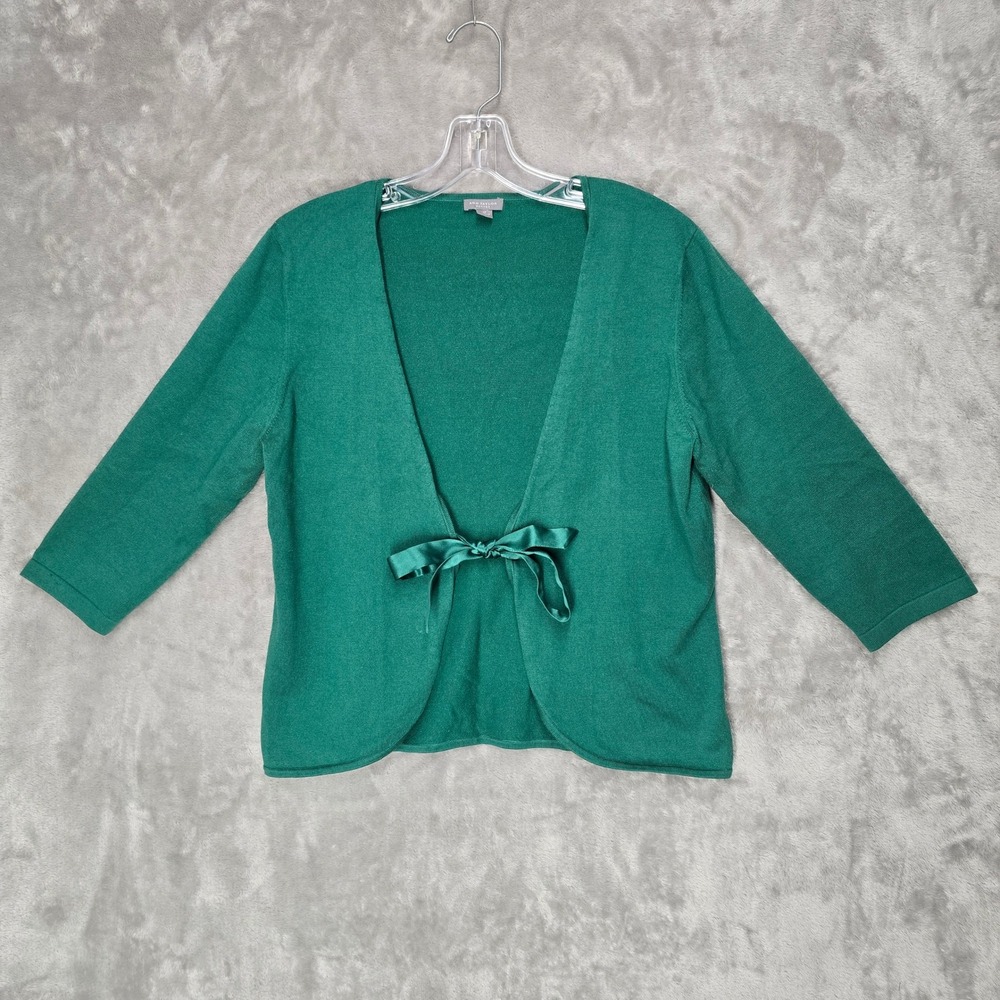 Ann Taylor Cardigan Women L Petite Green Silk Cashmere Blend Ribbon Tie Regency